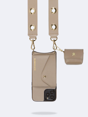 Avery Airpod Clip-on Pouch - Taupe/gold