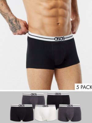 Asos Design 5 Pack Short Trunks With Central Branded Waistband Save