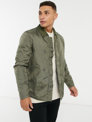 Asos Design Quilted Harrington Jacket With Cord Collar In Khaki