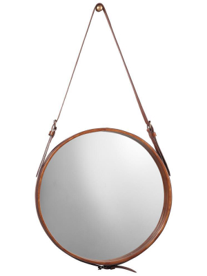 Jamie Young Large Round Mirror In Brown Leather