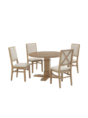 5pc Joanna Round Dining Set With 4 Upholstered Back Chairs Rustic Brown - Crosley