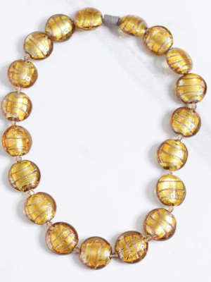 Vintage Venetian Glass Gold Flat Button Bead Necklace