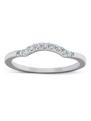 Pompeii3 1/15ct Curved Contour Notched Diamond Wedding Ring 14k White Gold