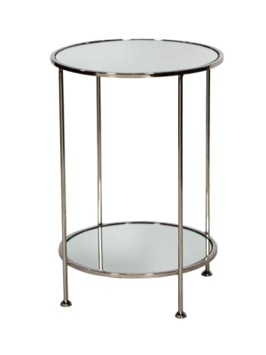 2 Tier Nickel Plated Side Table With Plain Mirror Tops