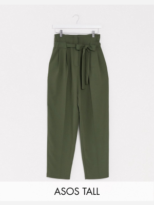 Asos Design Tall Tailored Tie Waist Tapered Ankle Grazer Pants