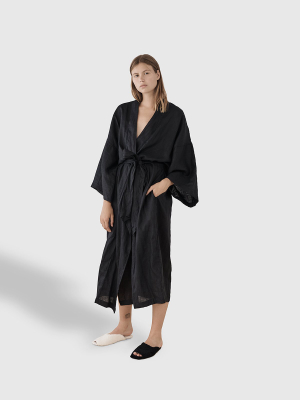 Linen Kimono Robe – Black