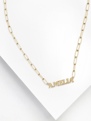 18k Gold Vermeil Nameplate Necklace With Chain Link