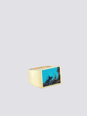 Brass Turquoise Signet Ring - Square