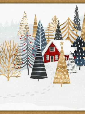 16" X 16" Christmas Chalet I Tree By Victoria Borges Framed Canvas Wall Art - Amanti Art