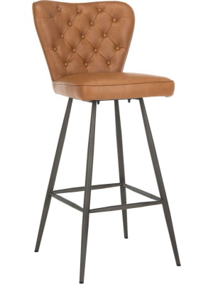 Ashlynn Leather Tufted Bar Stool Camel/black (set Of 2)