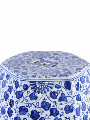 Hex Garden Stool Grape Vines, Blue And White