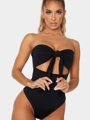Black Bow Front Cut Out Swimsuit