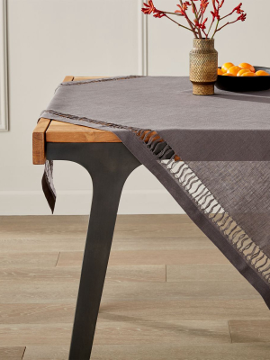 Hazel 50" Square Graphite Linen Table Throw