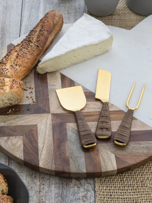 Rattan & Gold Cheese Set