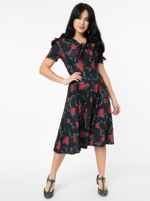 Black & Red Rose Amara Swing Dress