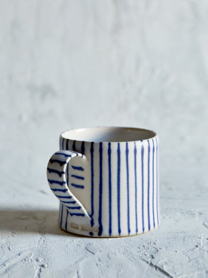 Striped Coffee Cup - Wide White, Thin Blue