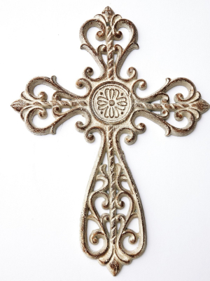 Lakeside Cast Iron Wall Hanging Cross With Ornate Scrollwork