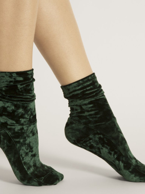 Darner Dark Green Crushed Velvet Socks