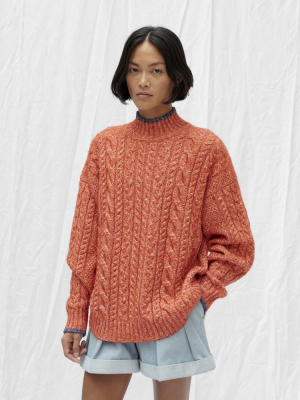 Cable Knit Sweater - Orange Melange