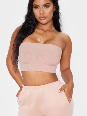 Nude Rib Frill Hem Bandeau Crop Top