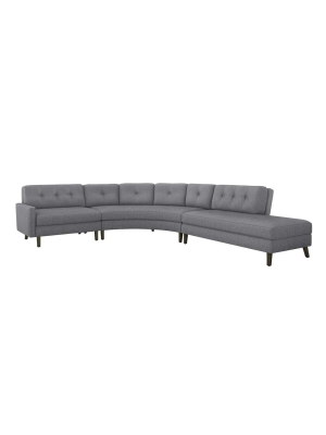 Interlude Home Aventura Right Chaise 3 Piece Sectional - Dark Gray