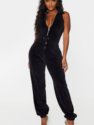 Shape Black Velour Tie Waist Sleeveless Jumpsuit