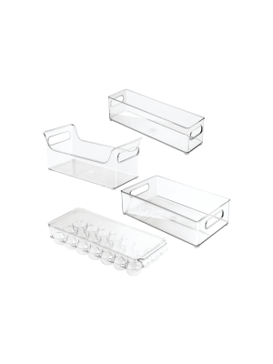 Mdesign Plastic Kitchen Cabinet, Fridge Food Storage Organizer, Set Of 4 - Clear