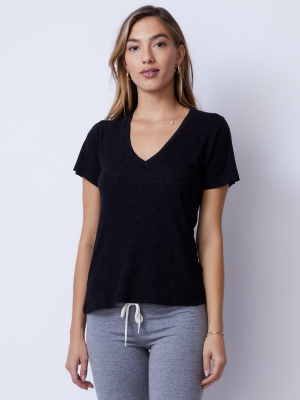 Textured Tri-blend Fitted V Neck Tee