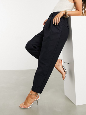 Asos Design Ovoid Pleat Front Peg Pants In Navy