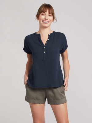 Desmond Dream Cotton Gauze Top - Navy