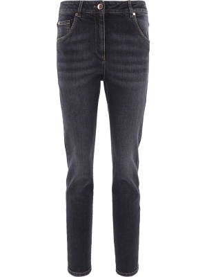 Brunello Cucinelli Logo Patch Faded Skinny Jeans