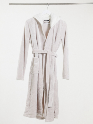 Asos Design Super Soft Hooded Midi Robe In Gray
