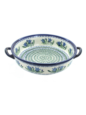 Blue Rose Polish Pottery Blue Tulip Round Casserole With Handles