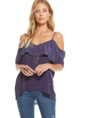 Silk Basics Cold Shoulder Double V Ruffle Top