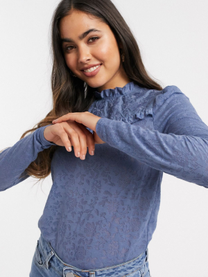 River Island Long Puff Sleeve T-shirt In Blue