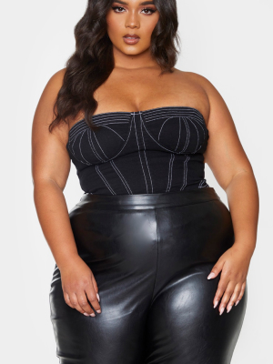 Plus Black Denim Contrast Stitch Corset