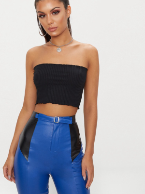 Black Rib Frill Hem Bandeau Crop Top