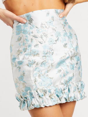 Asos Design Mini Skirt With Ruffle Hem In Floral Jacquard