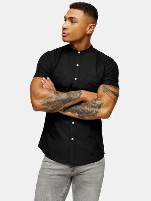 Black Short Sleeve Stretch Skinny Oxford Shirt