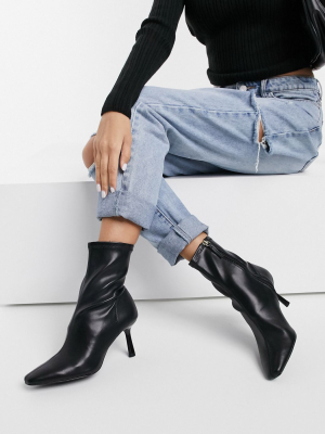 Stradivarius Skinny Heeled Boots In Black