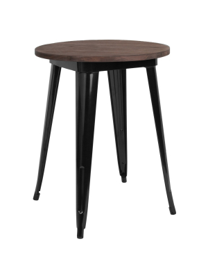 Flash Furniture 24" Round Metal Indoor Table With Rustic Wood Top