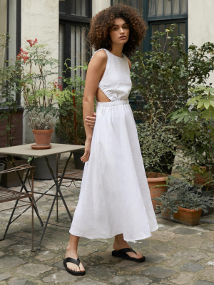 Beatrice Dress In White Linen -bestseller