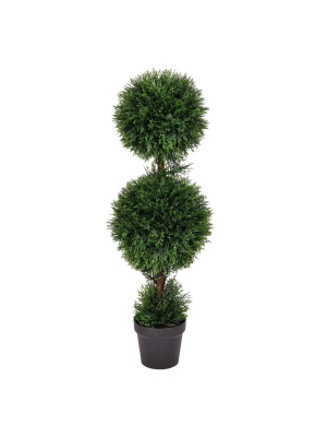 3' Artificial Cedar Double Balls In Pot (uv) - Vickerman