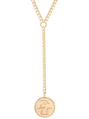 14k Small Mantra Lariat Necklace On Small Curb Chain