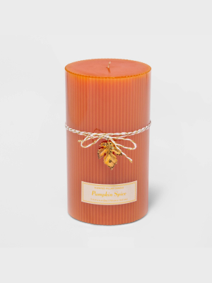 7" X 4" Ribbed Pillar Pumpkin Spice Candle - Threshold™