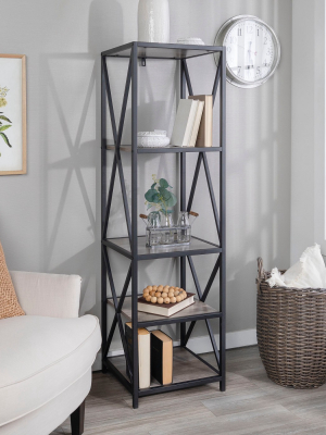 Sleek Urban Industrial Metal X Storage Tower With 4 Wood Shelves - Saracina Home