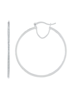 Boxed Fine Silver Plated 50mm Crystal Round Clicktop Hoops