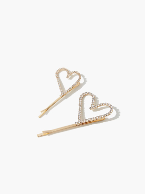 Rhinestone Heart Cutout Bobby Pins