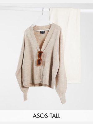 Asos Design Tall Button Through Fluffy Boxy Cardi