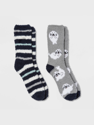 Women's Seal 2pk Cozy Crew Socks - Gray/navy 4-10